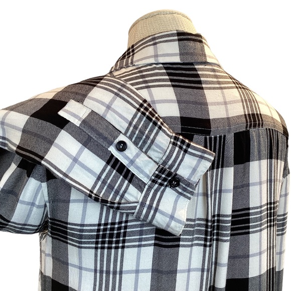 SAKS Fifth Avenue Black White Plaid Shirt - Picture 5 of 12